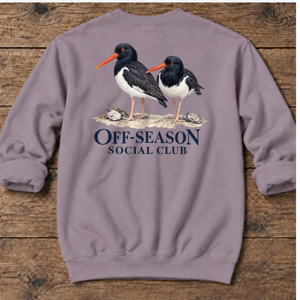 Off-Season Social Club Oystercatchers Back Design Midweight Sweatshirt in Paragon, Salty Paws coastal sweatshirt