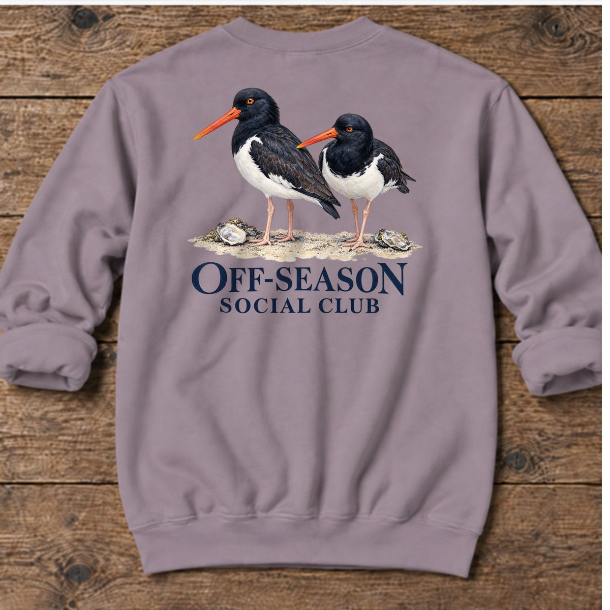 Off-Season Social Club Oystercatchers Back Design Midweight Sweatshirt in Paragon, Salty Paws coastal sweatshirt