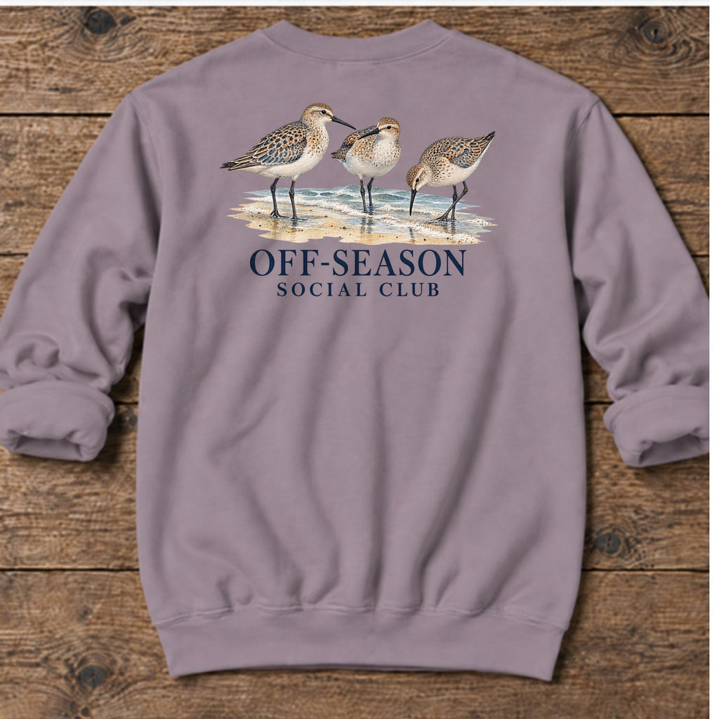 Off-Season Social Club Shorebirds Back Design Midweight Sweatshirt in Paragon, Salty Paws coastal sweatshirt