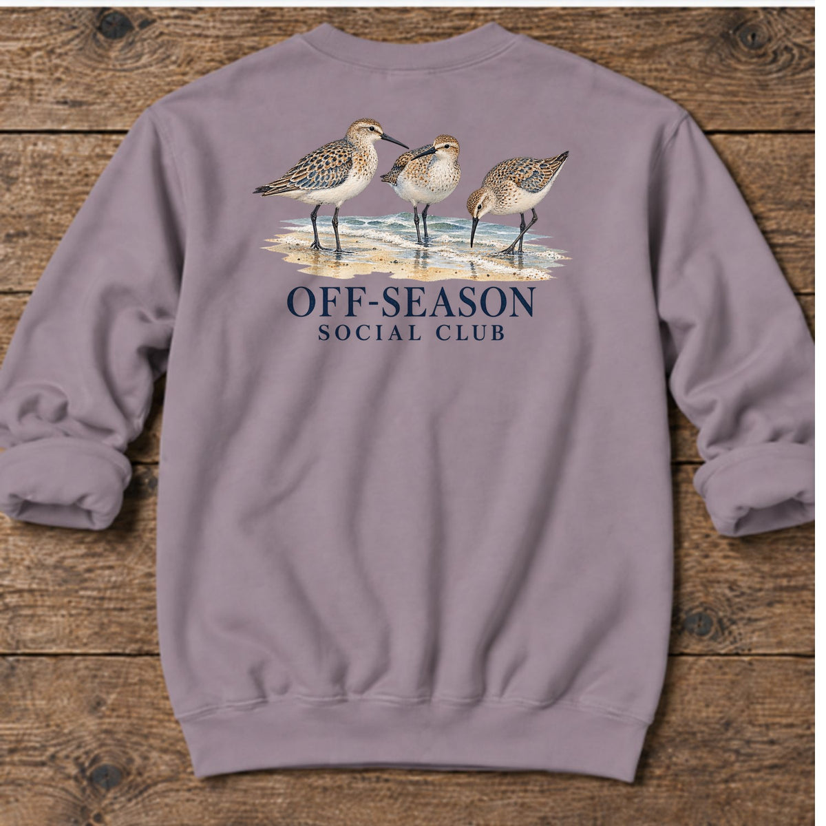 Off-Season Social Club Shorebirds Back Design Midweight Sweatshirt in Paragon, Salty Paws coastal sweatshirt