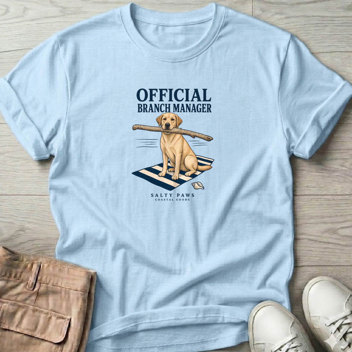 Official Branch Manager Yellow Lab T-Shirt in Light Blue