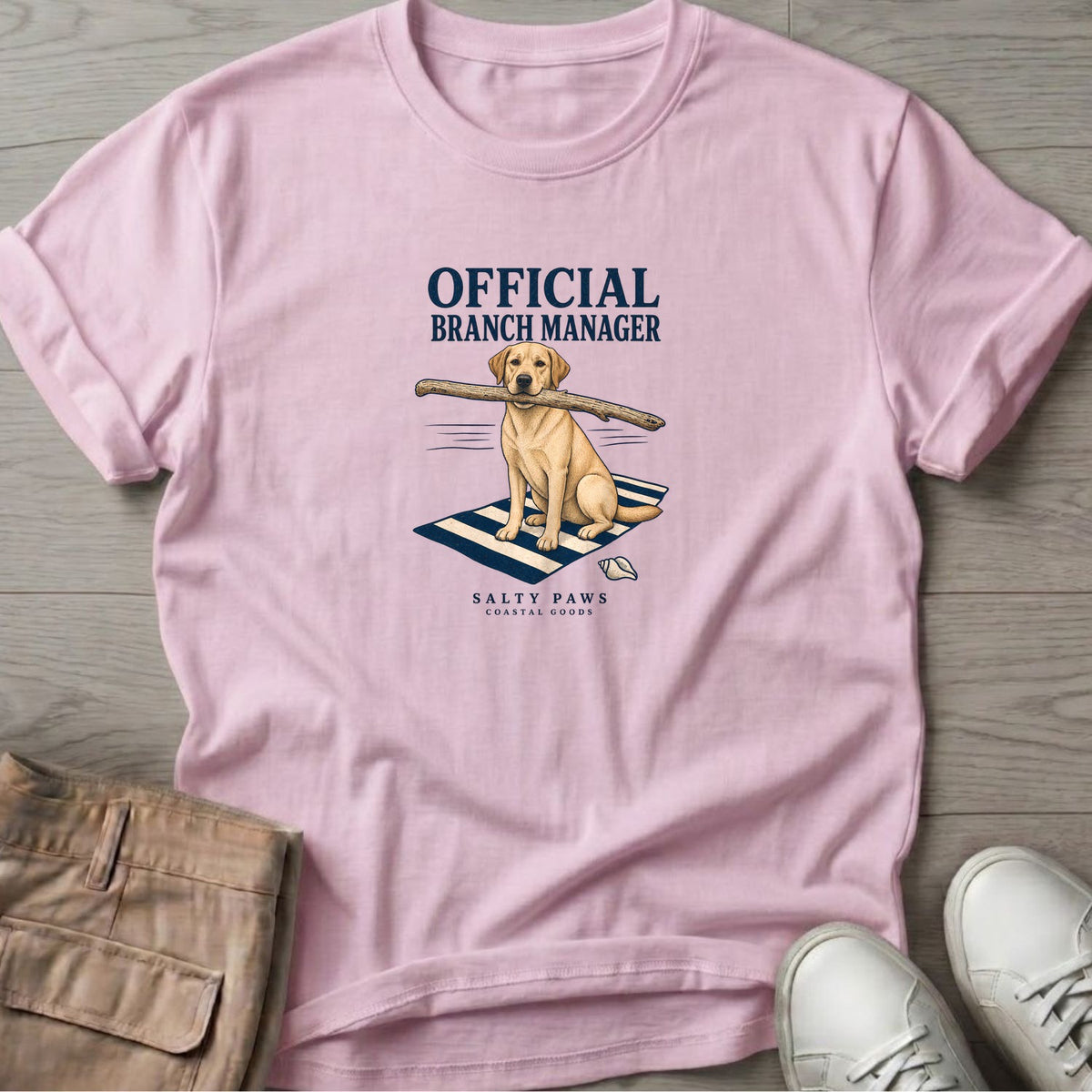 Official Branch Manager Yellow Lab T-Shirt in Light Pink