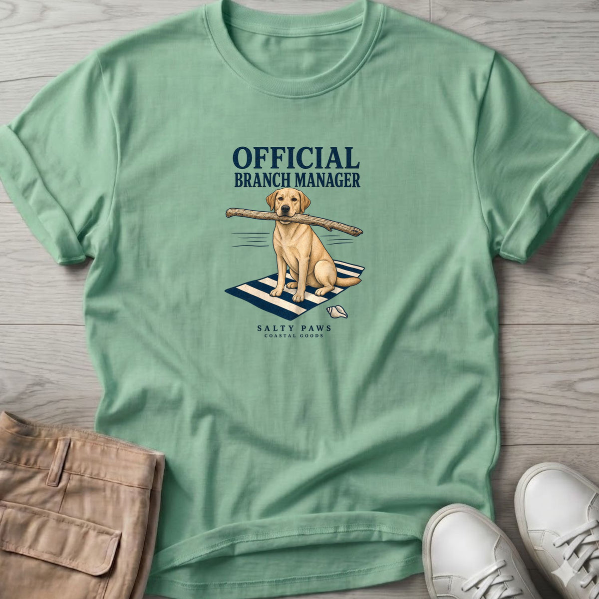 Official Branch Manager Yellow Lab T-Shirt in Mint Green