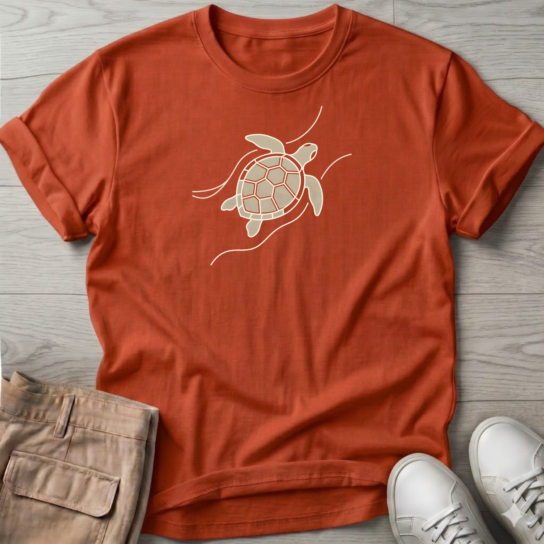 Sea Turtle Waves Beach Ocean Line Art Tee