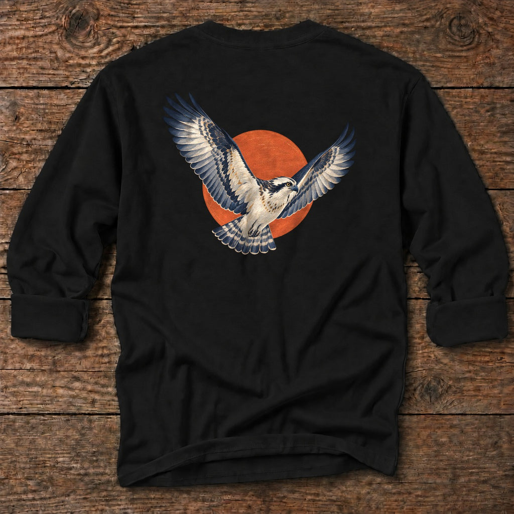 Osprey Red Sun Back Design Long T-Shirt in Black, Salty Paws coastal long sleeve tee