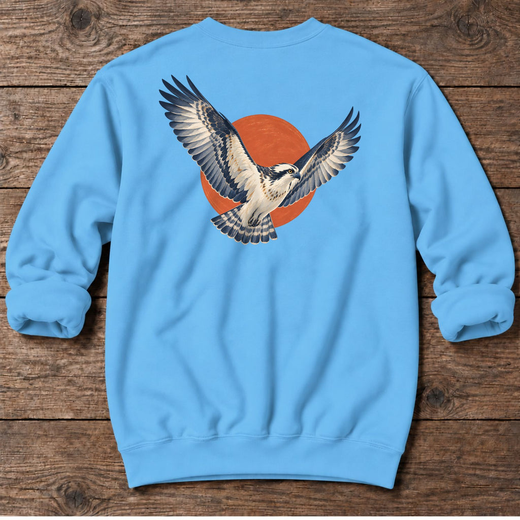 Osprey Red Sun Back Design Midweight Sweatshirt in Sky, Salty Paws coastal sweatshirt