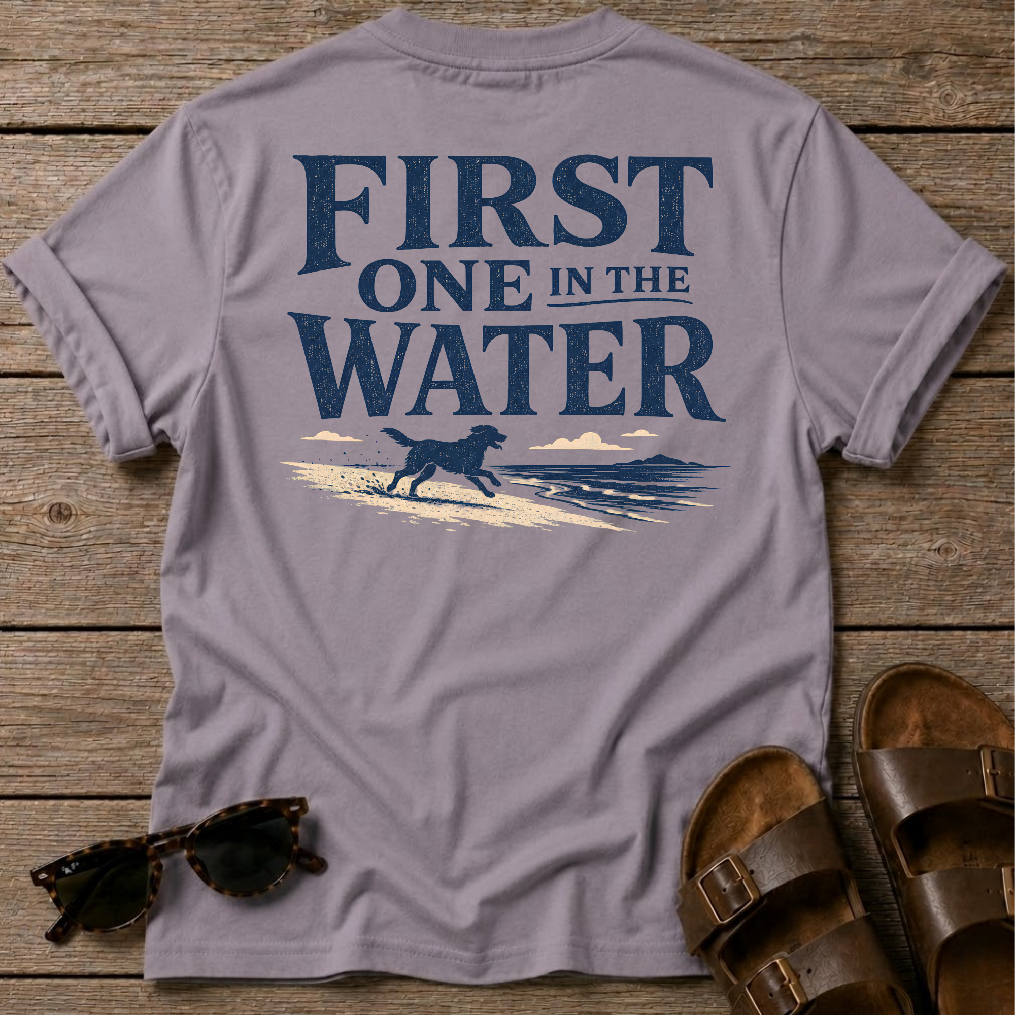First One in the Water Dog BACK DESIGN T-Shirt