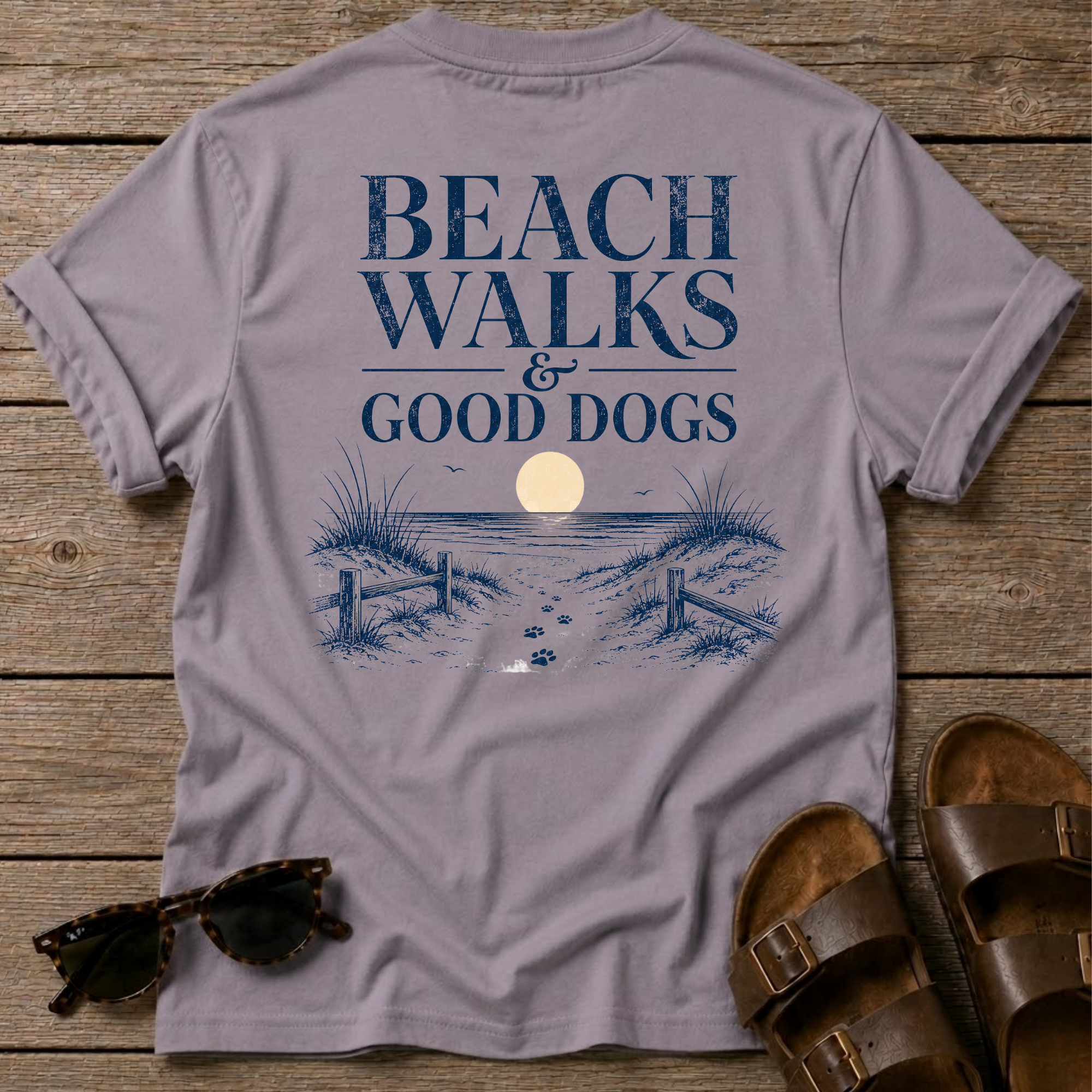 Beach Walks Good Dogs BACK DESIGN T-Shirt