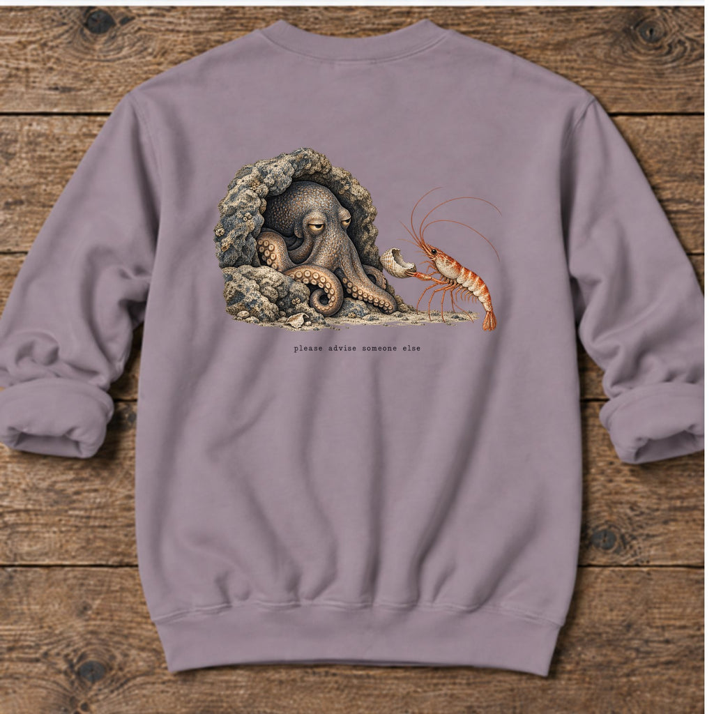Please Advise Someone Else Octopus Back Design Midweight Sweatshirt in Paragon, Salty Paws Midweight Sweatshirt, back design flat lay