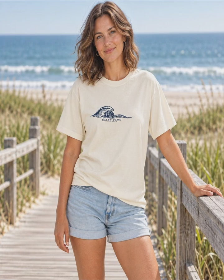 Cane Corso Wave T-Shirt Comfort Colors in Ivory worn by a model, short video