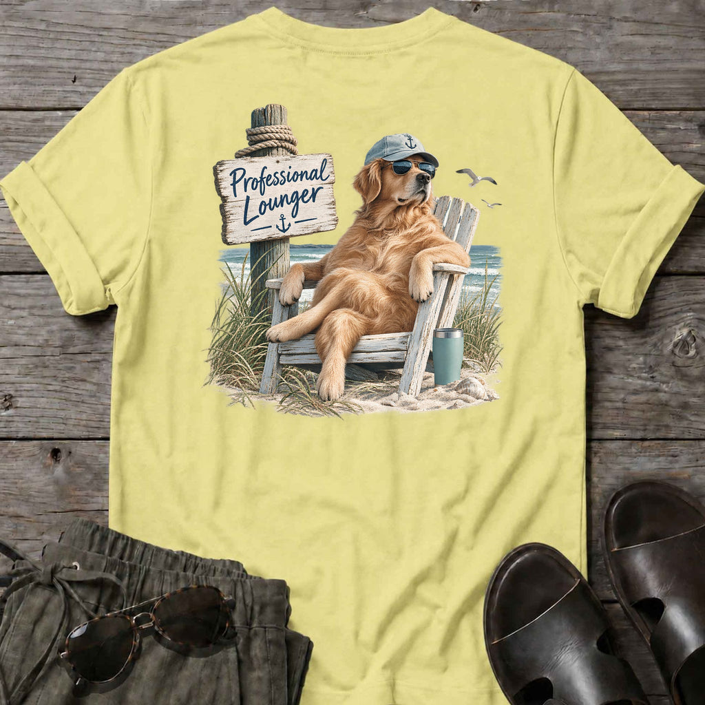 Professional Lounger Back Design T-Shirt in Cornsilk, Salty Paws coastal t-shirt