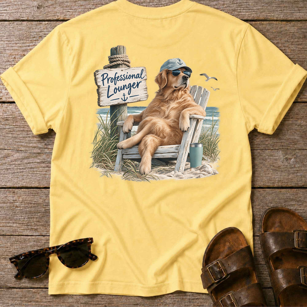 Professional Lounger Back Design T-Shirt in Daisy, Salty Paws coastal t-shirt