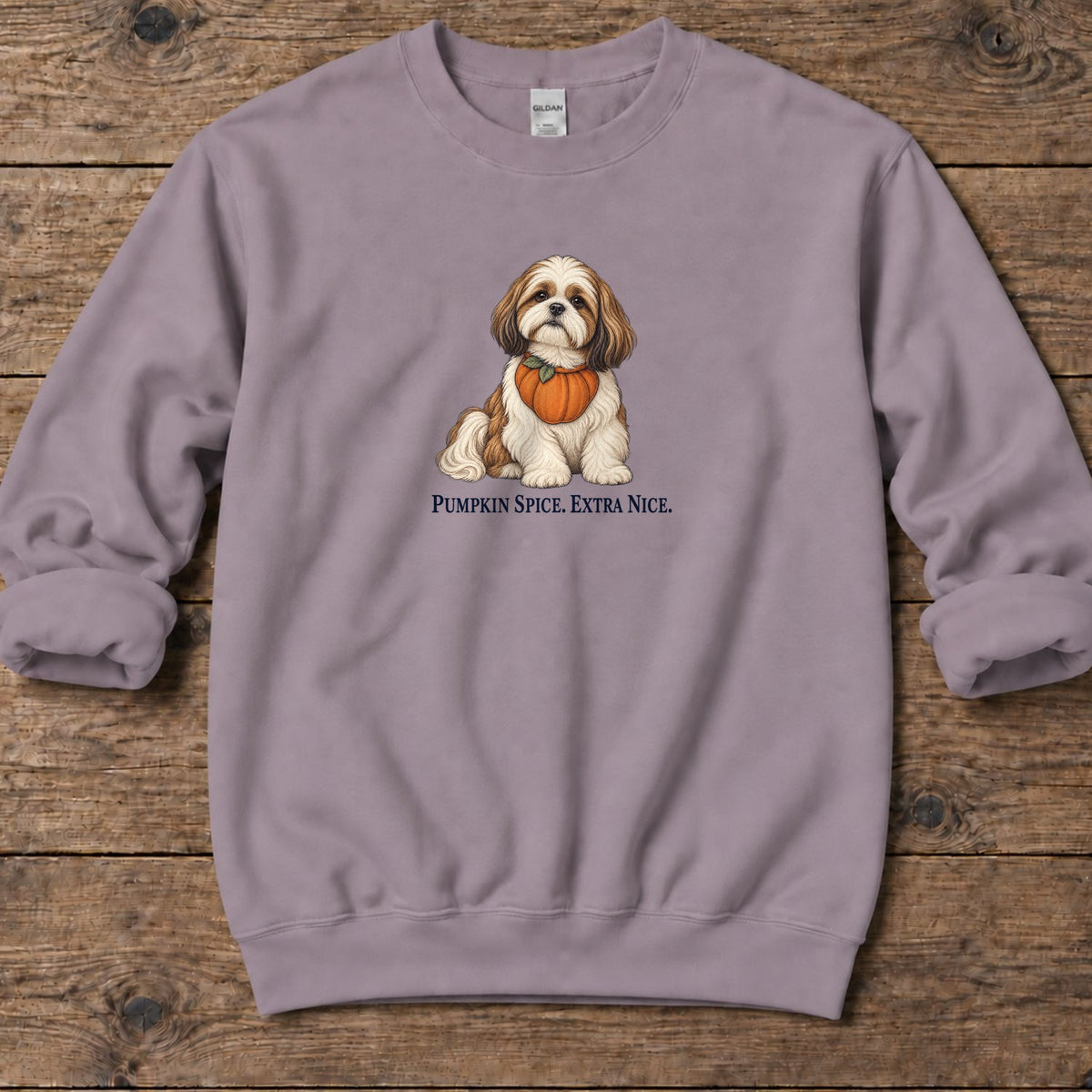 Pumpkin Spice Extra Nice Shih Tzu Midweight Sweatshirt in Paragon, Salty Paws coastal sweatshirt