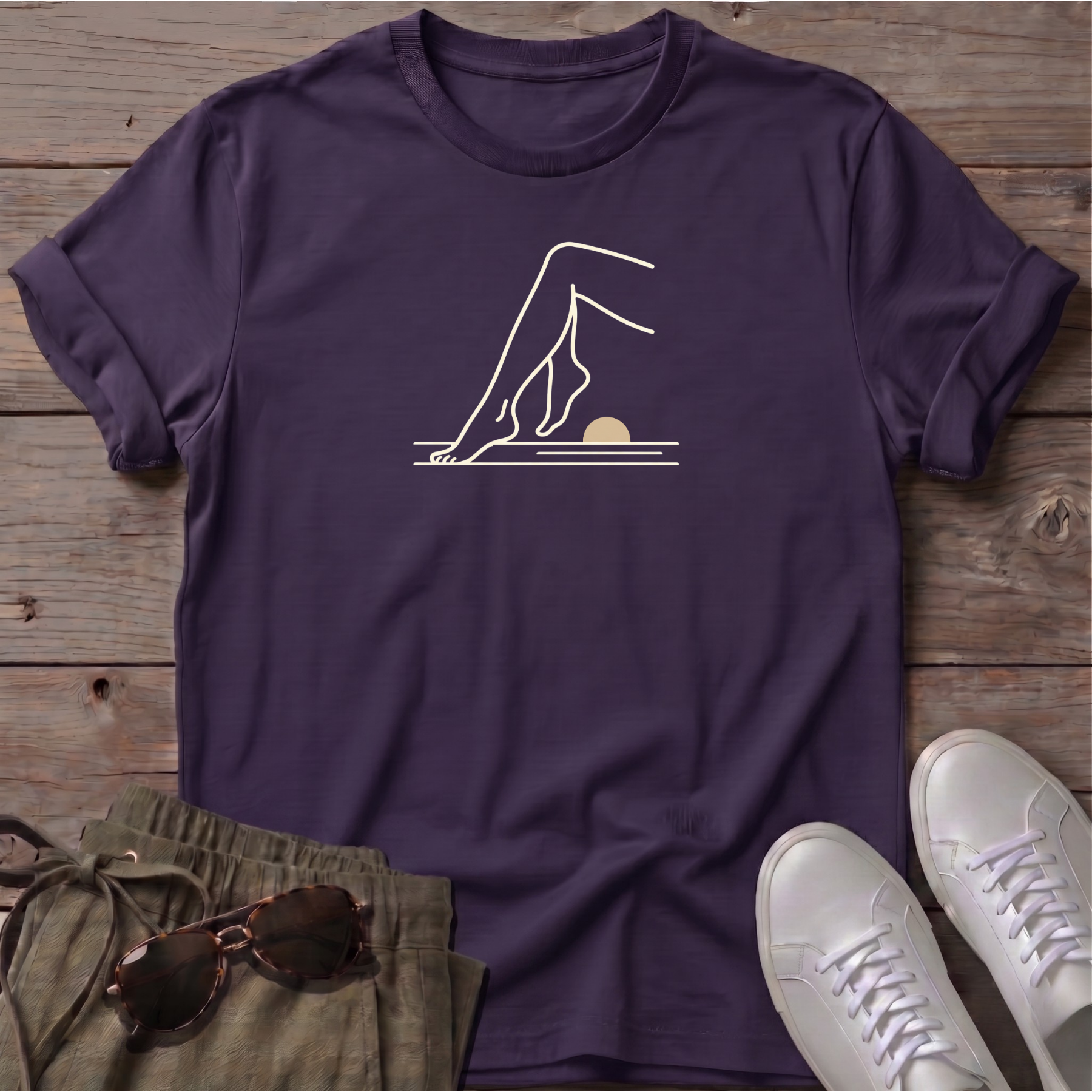 Legs Dog Beach Ocean Line Art Tee