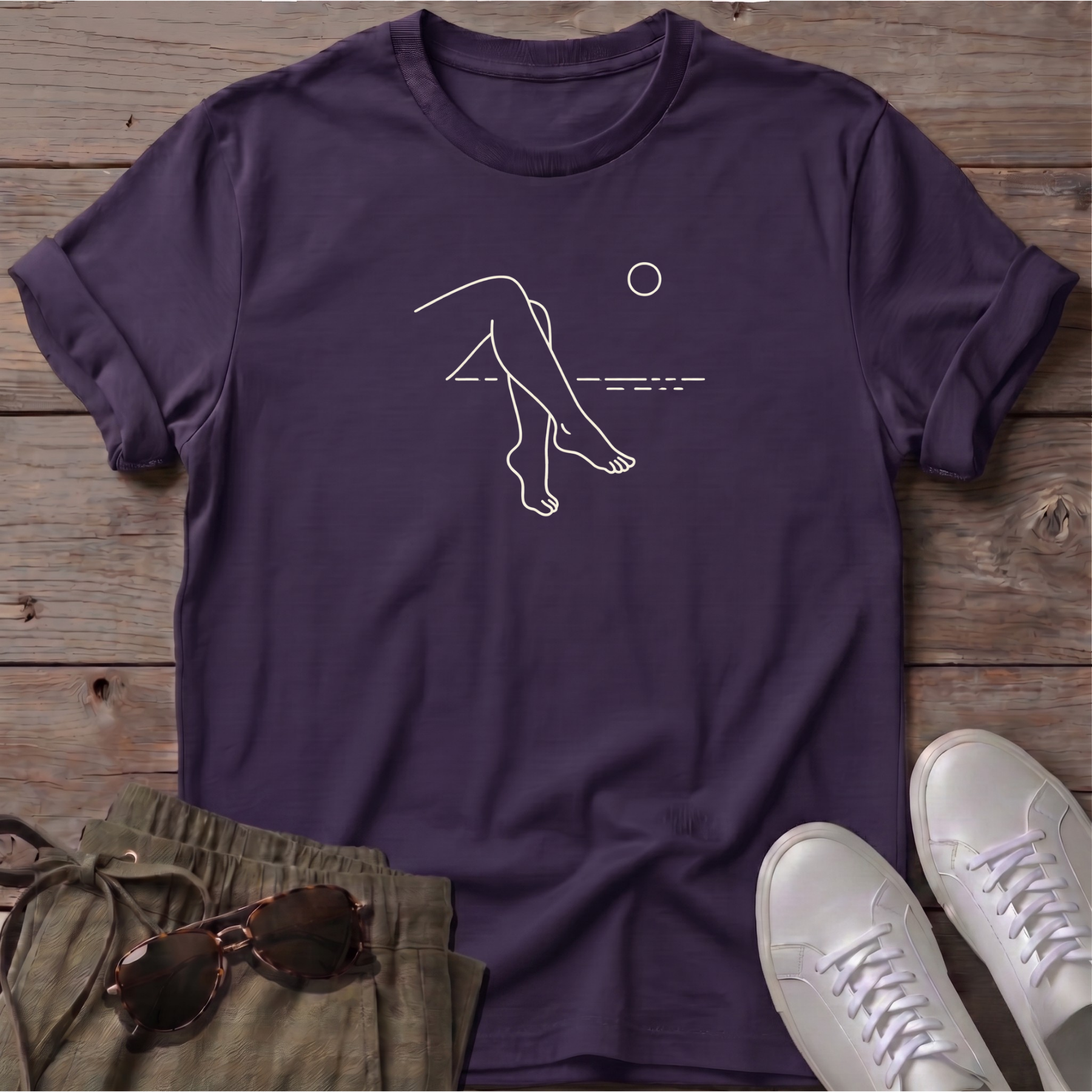Legs 2 Dog Beach Ocean Line Art Tee