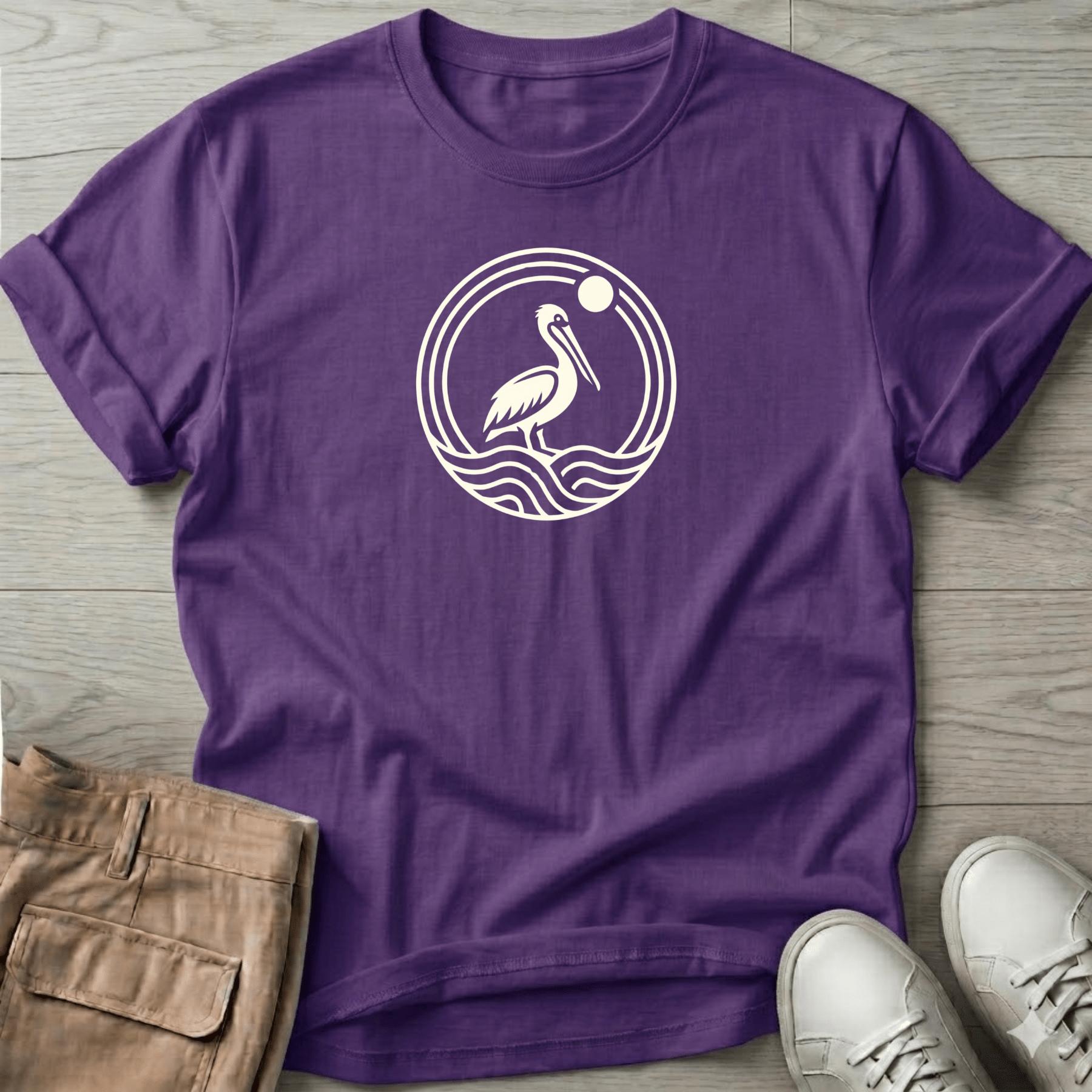 Pelican Bird Wave Beach T-Shirt Tee T-Shirt - coastal bird graphic t-shirt, Salty Paws