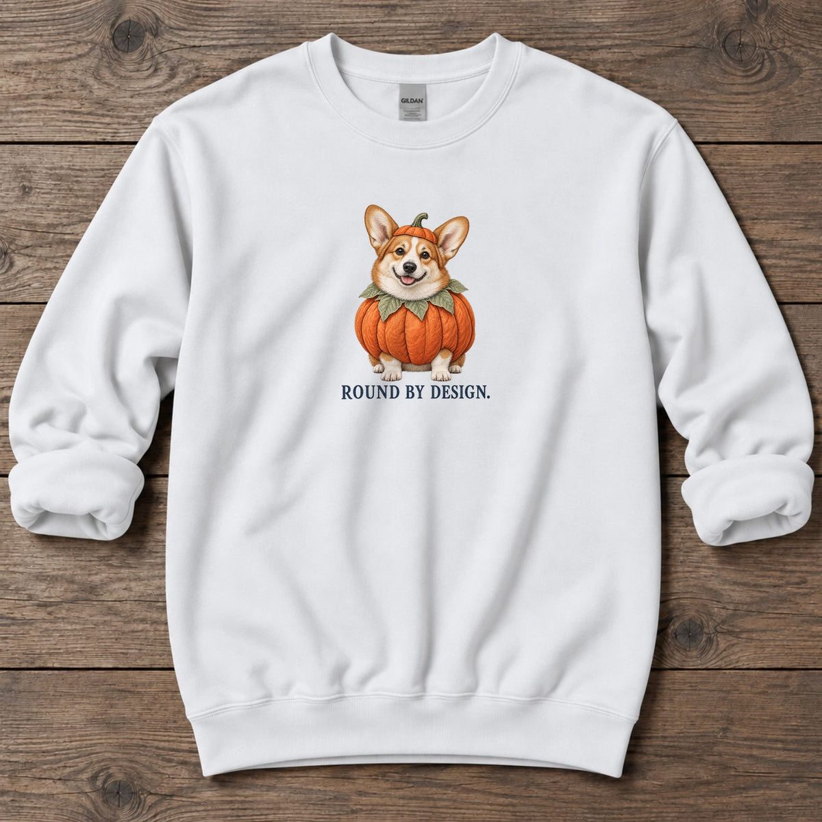 Round by Design Pumpkin Corgi Midweight Sweatshirt in White, Salty Paws coastal sweatshirt