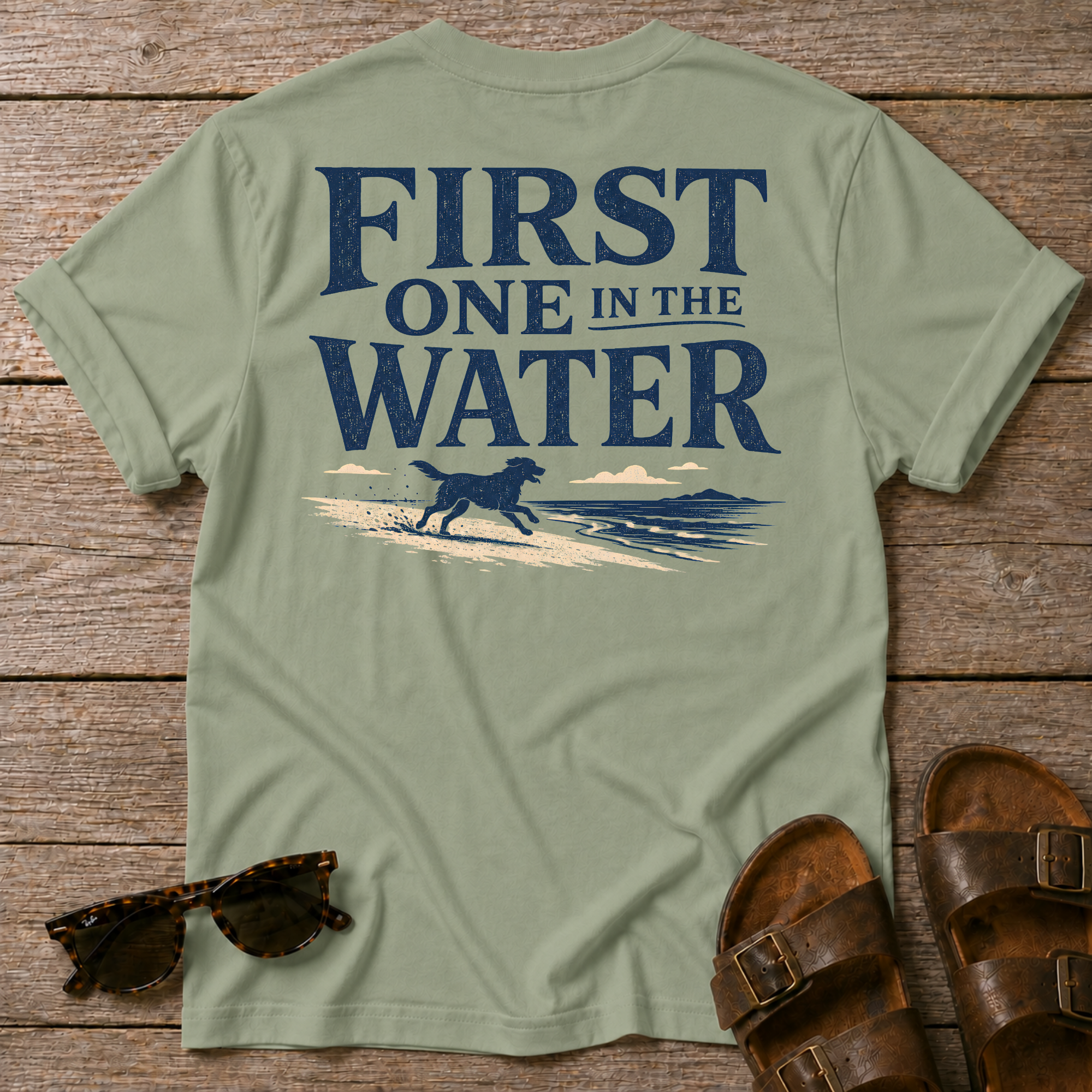 First One in the Water Dog BACK DESIGN T-Shirt