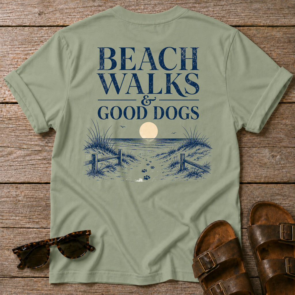 Beach Walks Good Dogs BACK DESIGN T-Shirt