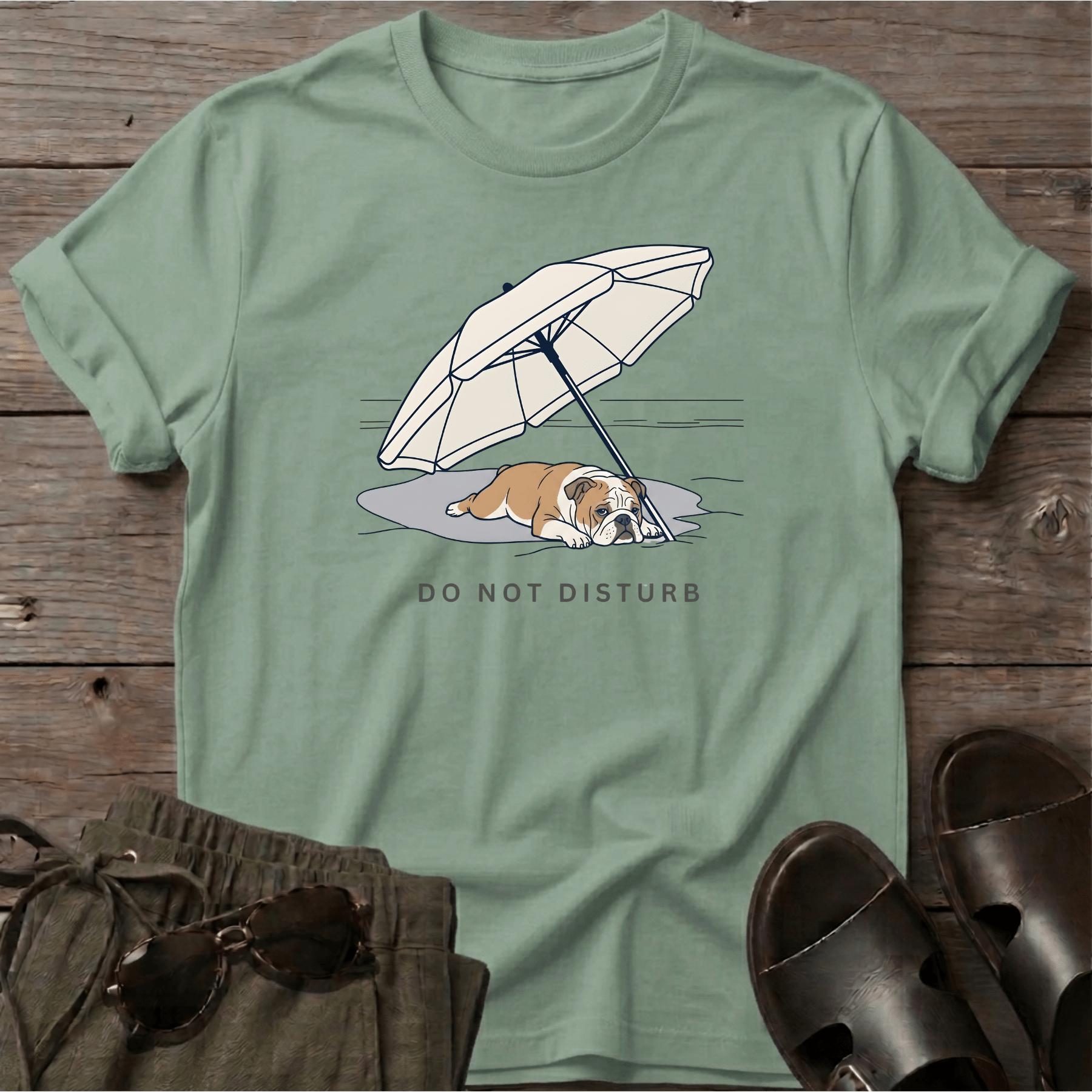 English Bulldog DO NOT DISTURB T-Shirt — Dog Beach Line Art Tee - dog lover coastal t-shirt, Salty Paws