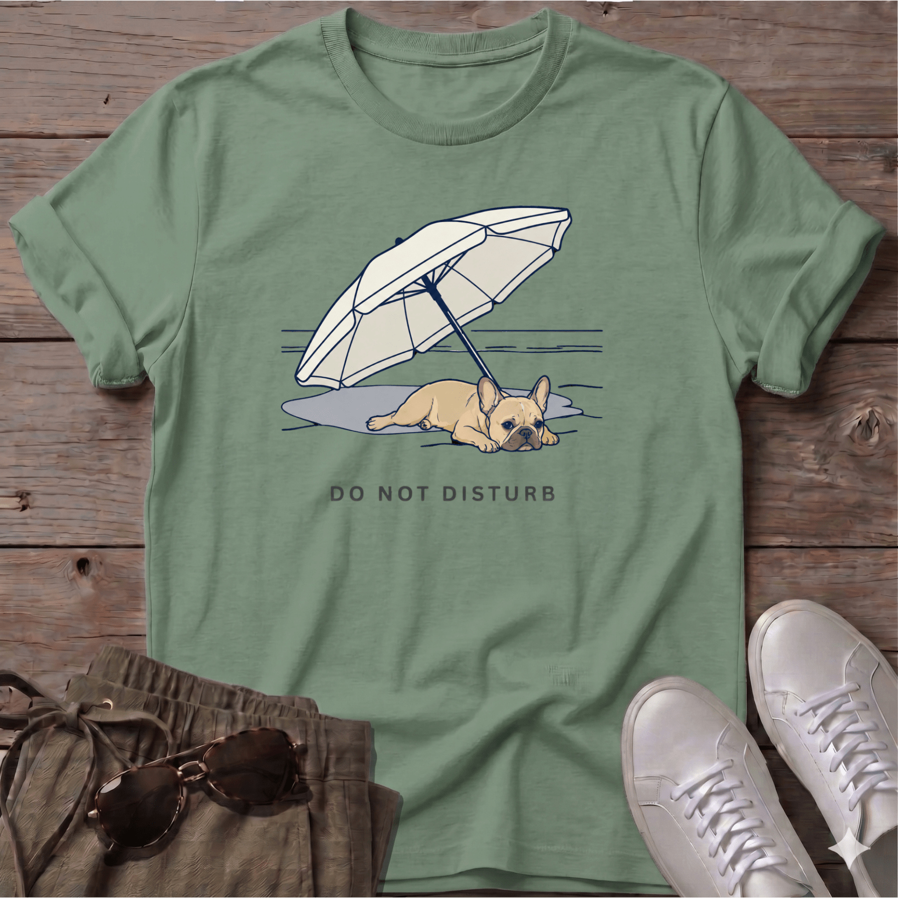 Frenchie DO NOT DISTURB T-Shirt — Dog Beach Line Art Tee - dog lover coastal t-shirt, Salty Paws