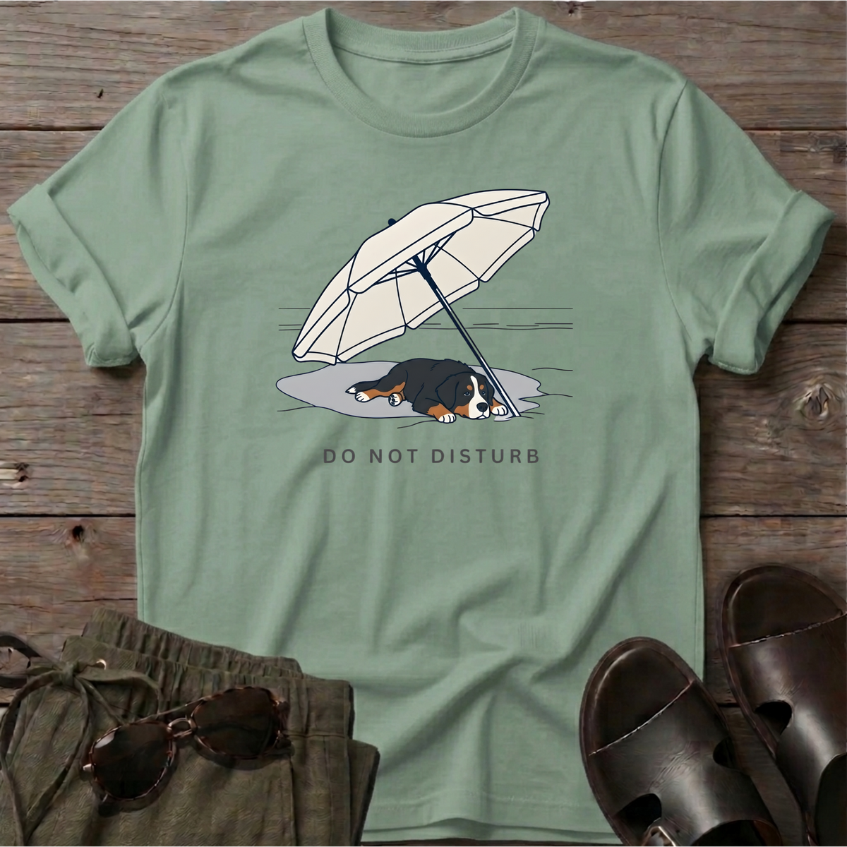 Do Not Disturb Bernese Mountain Dog T-Shirt in Sage