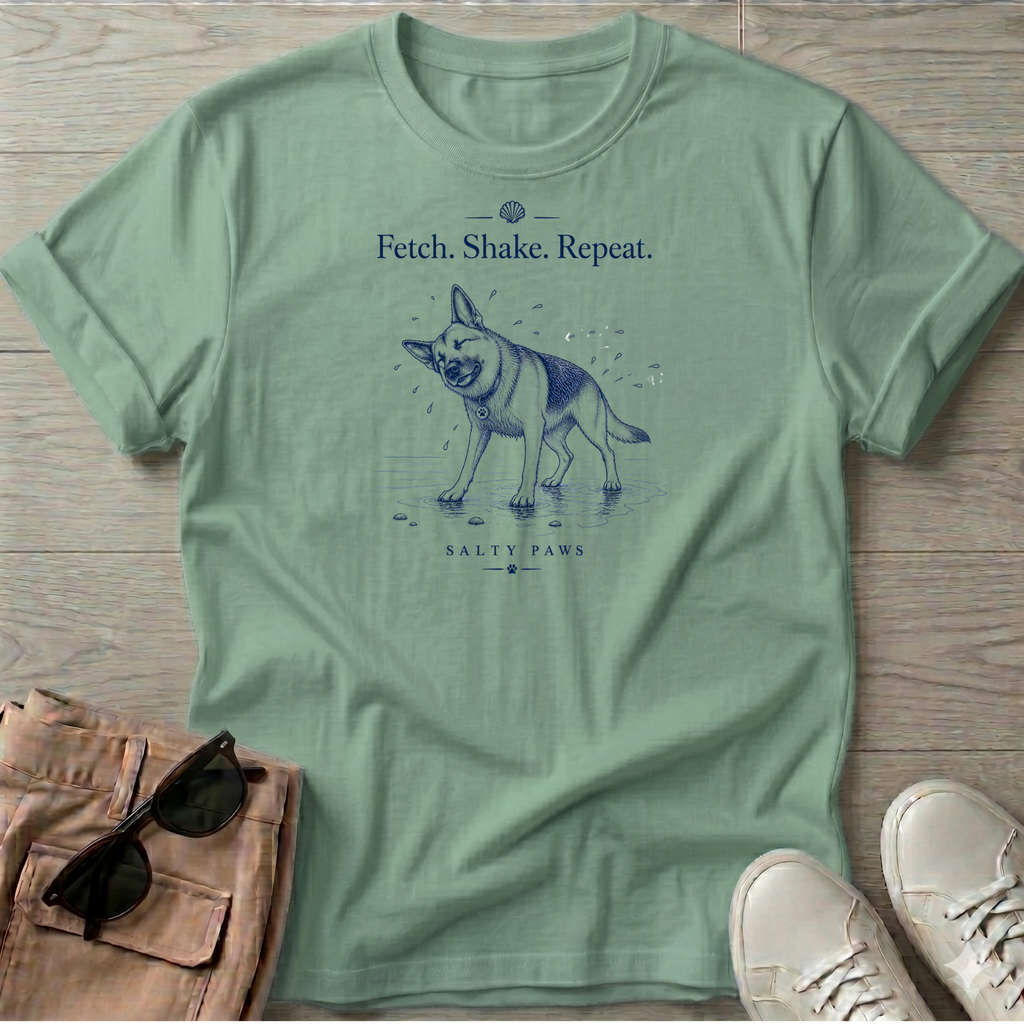 Shepherd Fetch. Shake. Repeat. Dog T-Shirt