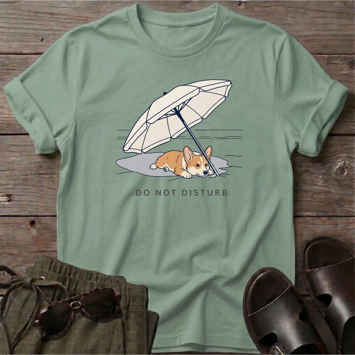 Do Not Disturb Corgi T-Shirt in Sage