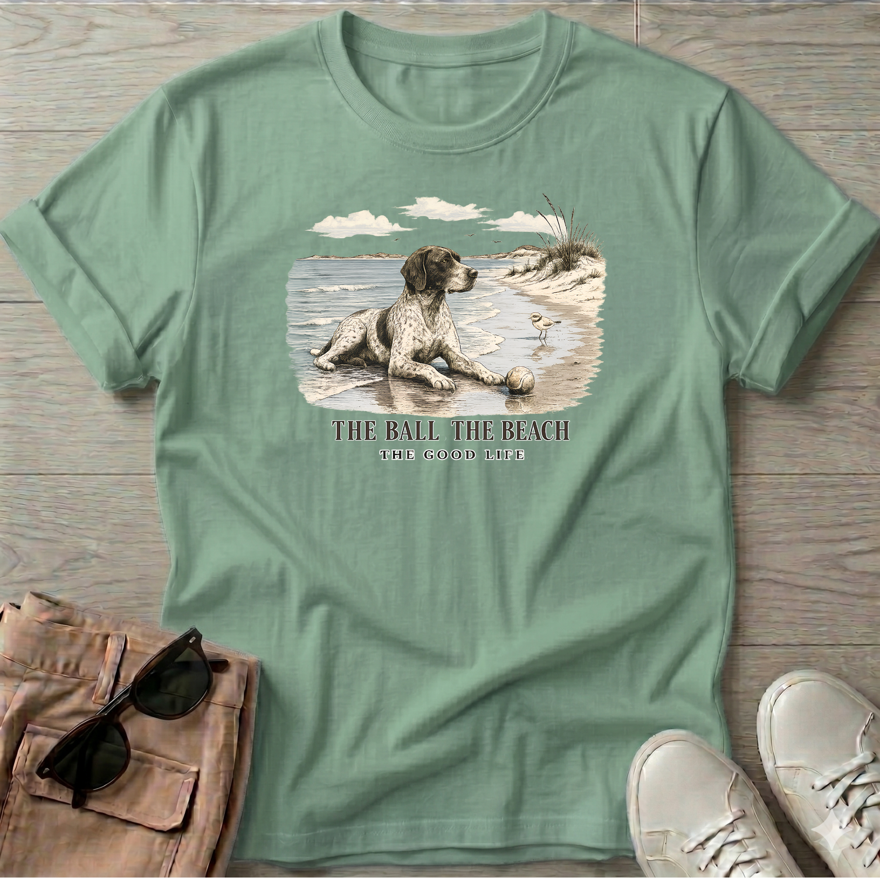 Ball Beach & Shorthair Pointer Dog T-Shirt