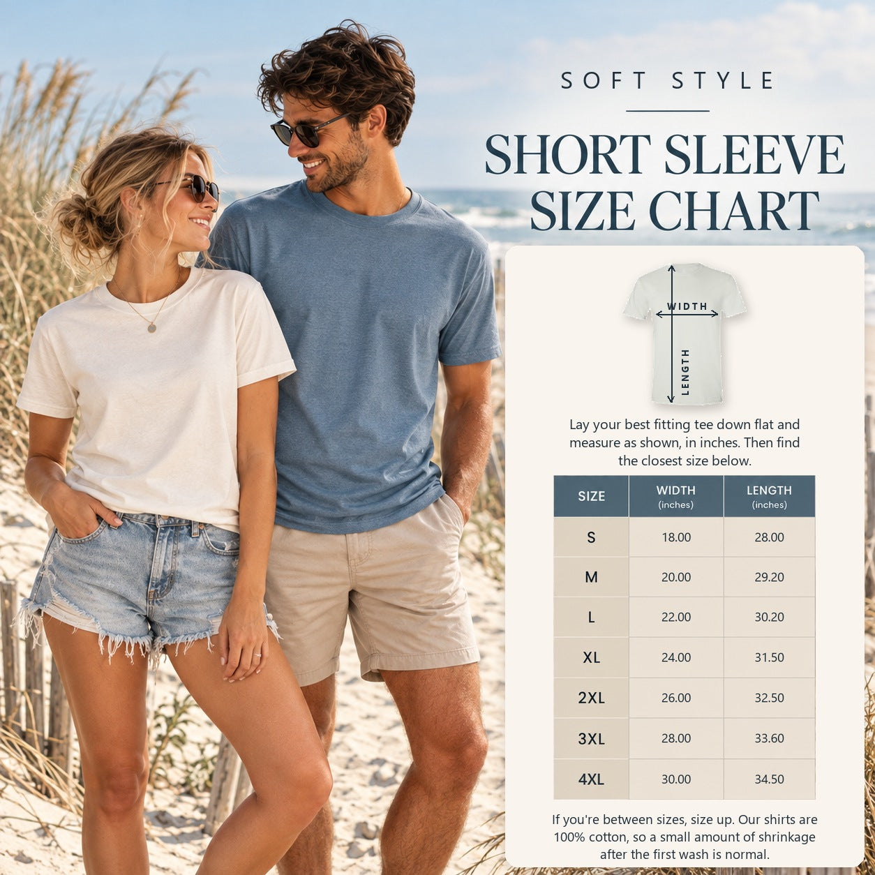 Soft Style tee size chart