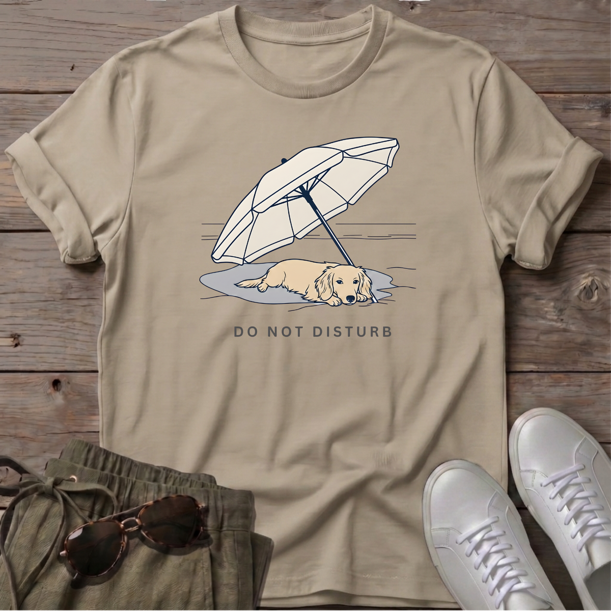 Do Not Disturb Long Haired Dachshund T-Shirt in Sand