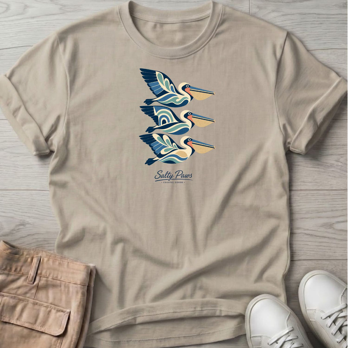 3 Pelicans Illustration T-Shirt
