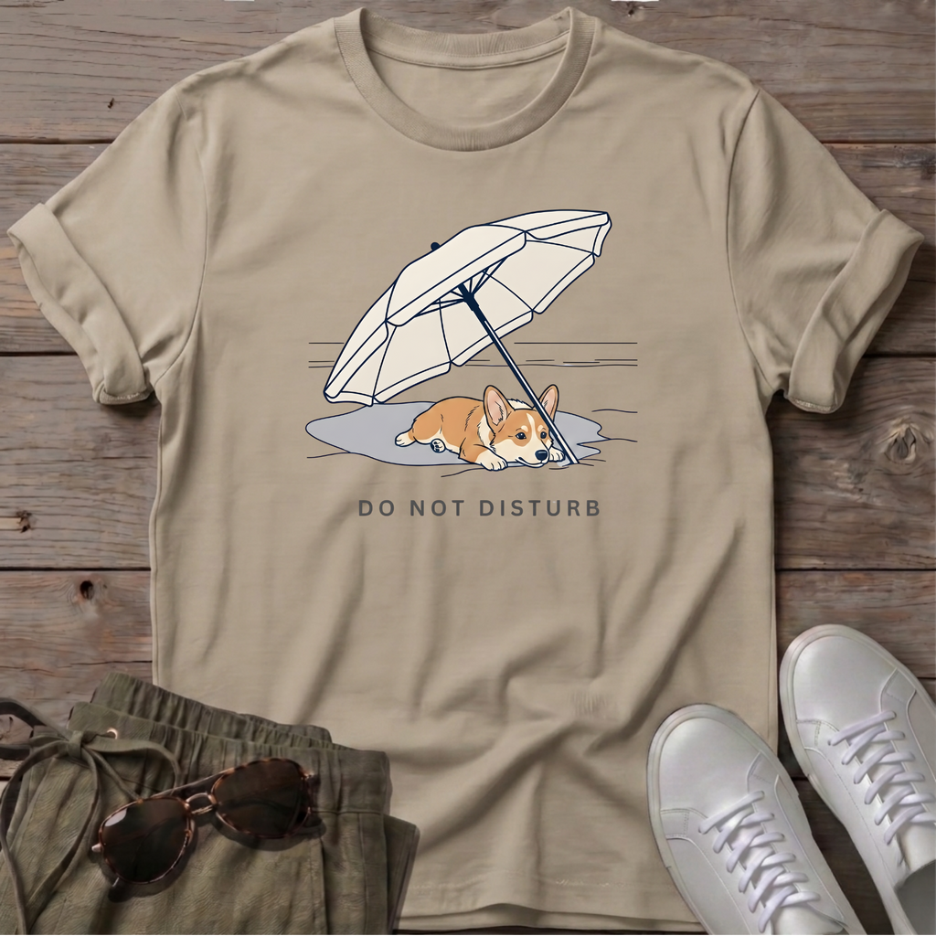 Do Not Disturb Corgi T-Shirt in Sand