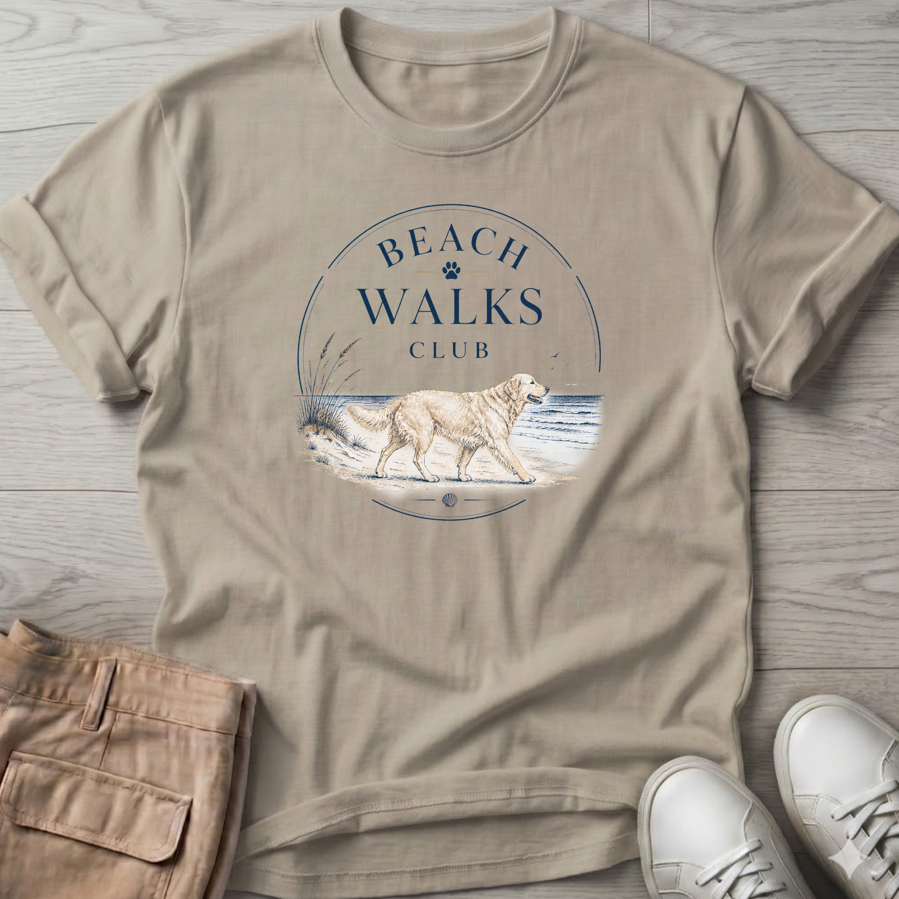 Beach Walk Golden Retriever T-Shirt