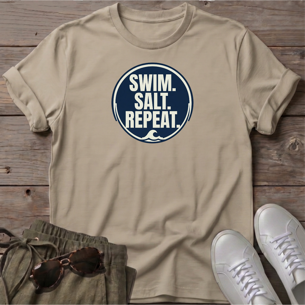 Swim Salt Repeat Beach Ocean Line Art Tee