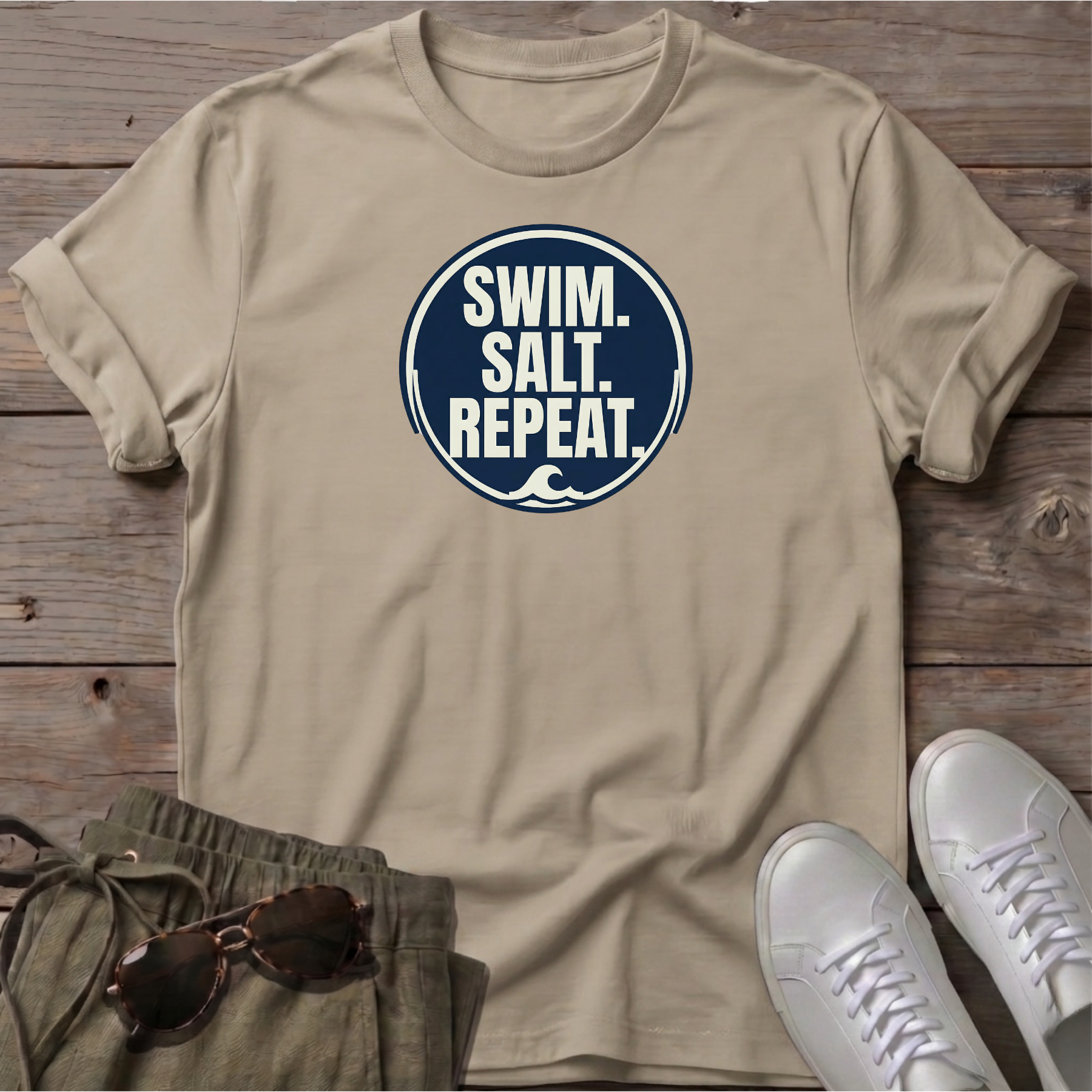 Swim Salt Repeat Beach Ocean Line Art Tee