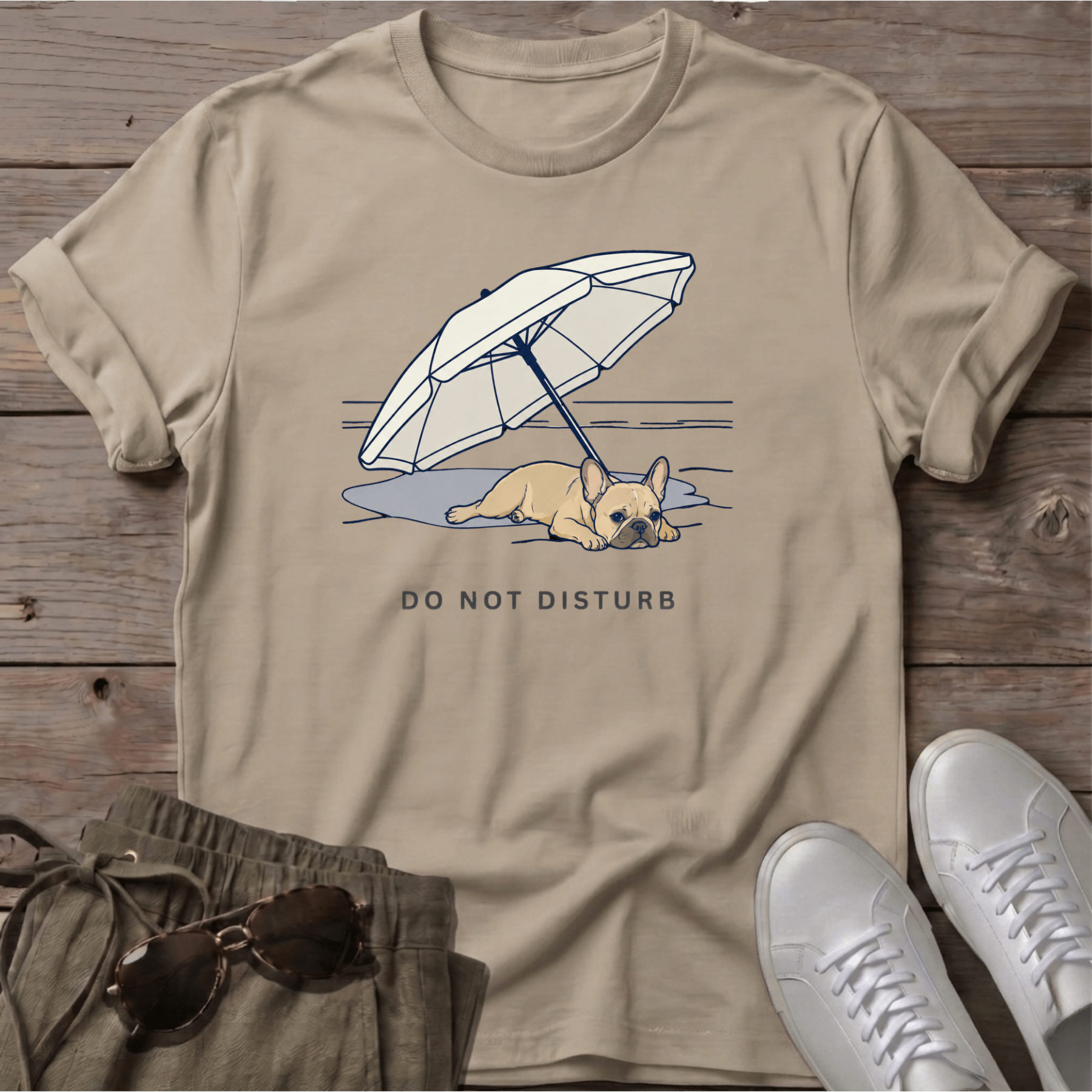 Frenchie DO NOT DISTURB T-Shirt — Dog Beach Line Art Tee - dog lover coastal t-shirt, Salty Paws