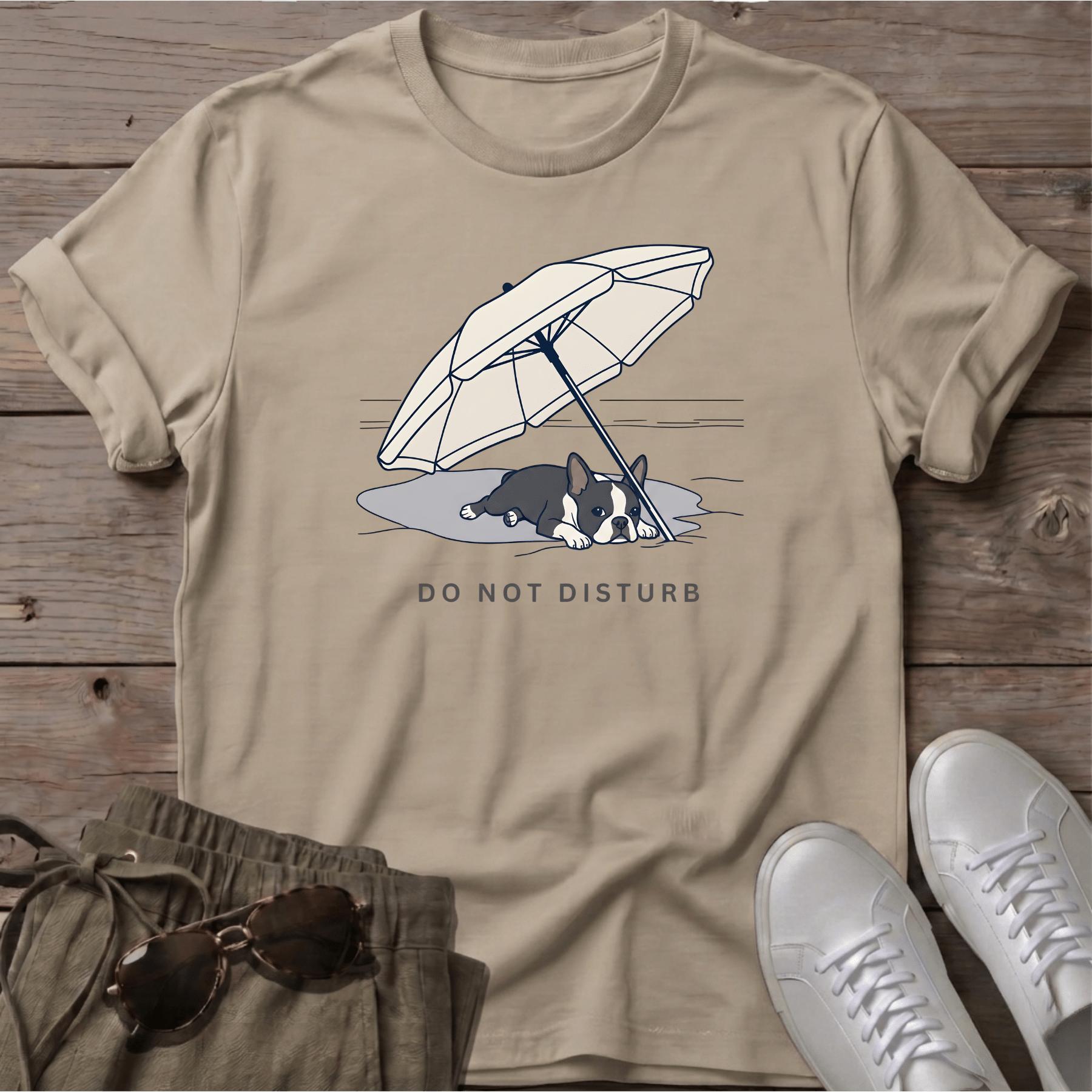 Boston Terrier DO NOT DISTURB T-Shirt — Dog Beach Line Art Tee - dog lover coastal t-shirt, Salty Paws