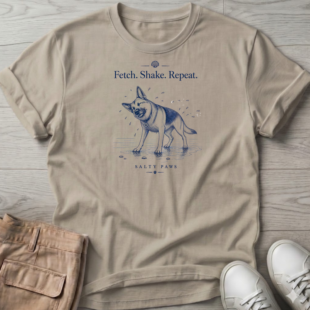 Shepherd Fetch. Shake. Repeat. Dog T-Shirt