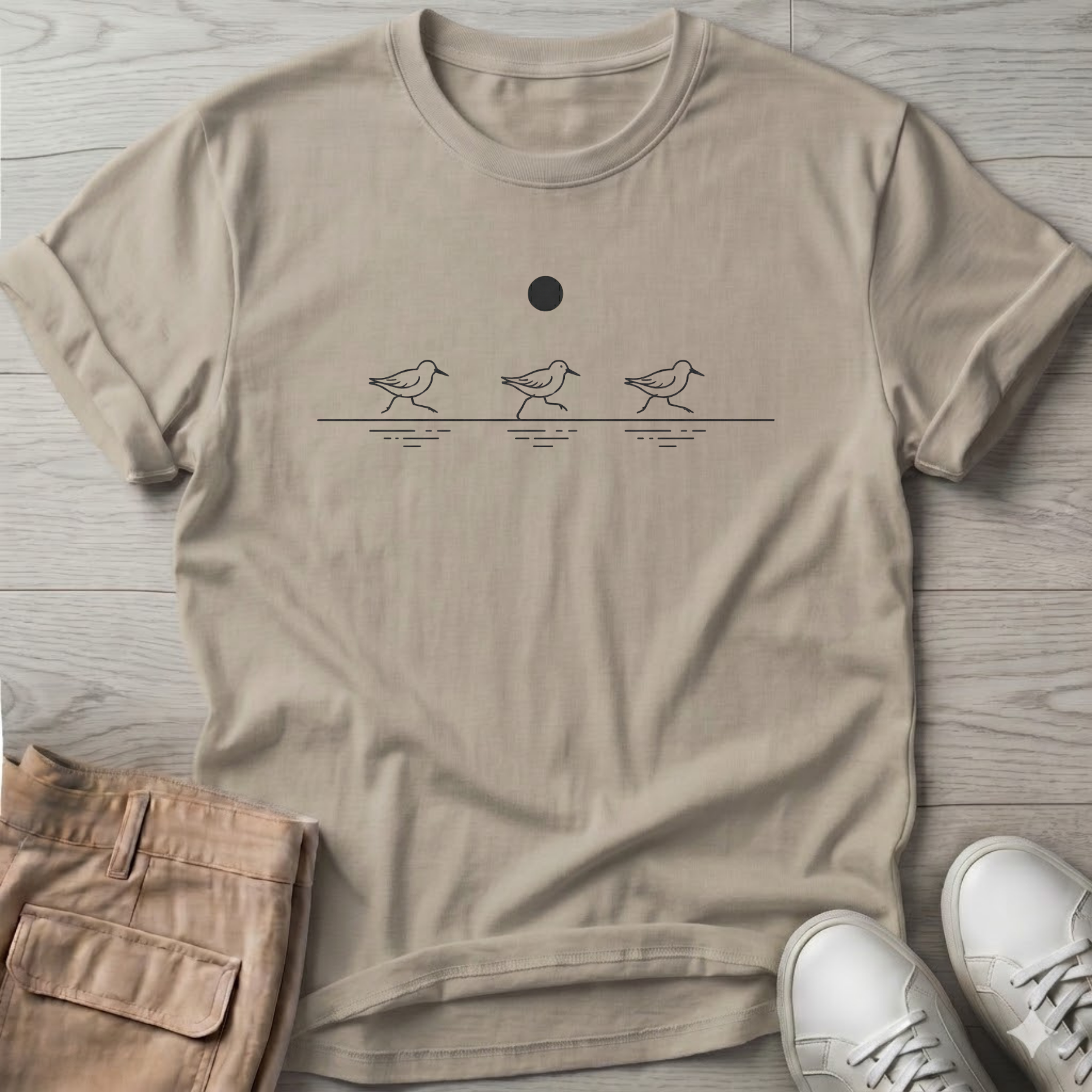 3 Little Sandpipers Line Art Tee