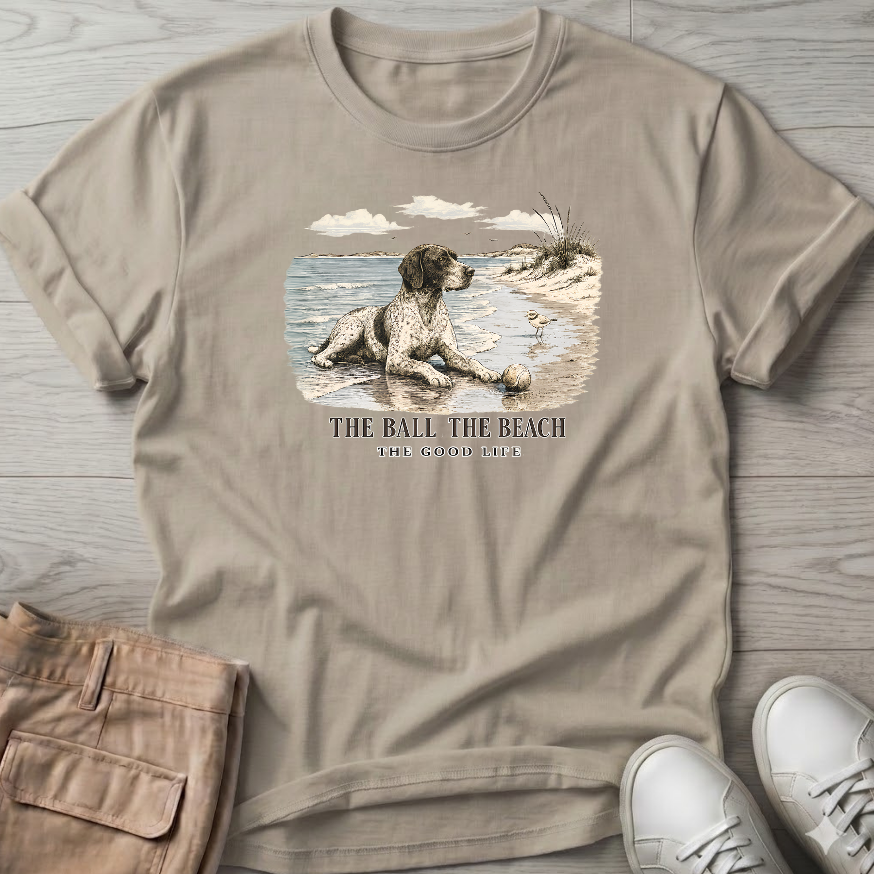 Ball Beach & Shorthair Pointer Dog T-Shirt