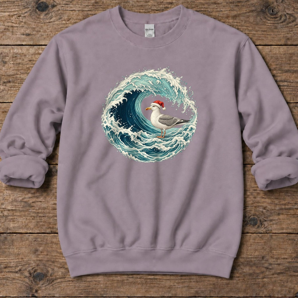 Santa Seagull Wave Midweight Sweatshirt in Paragon, Salty Paws Midweight Sweatshirt, front design flat lay
