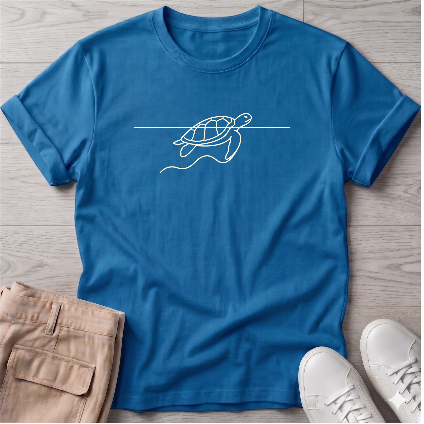 Sea Turtle Waves Beach Ocean Line Art Tee