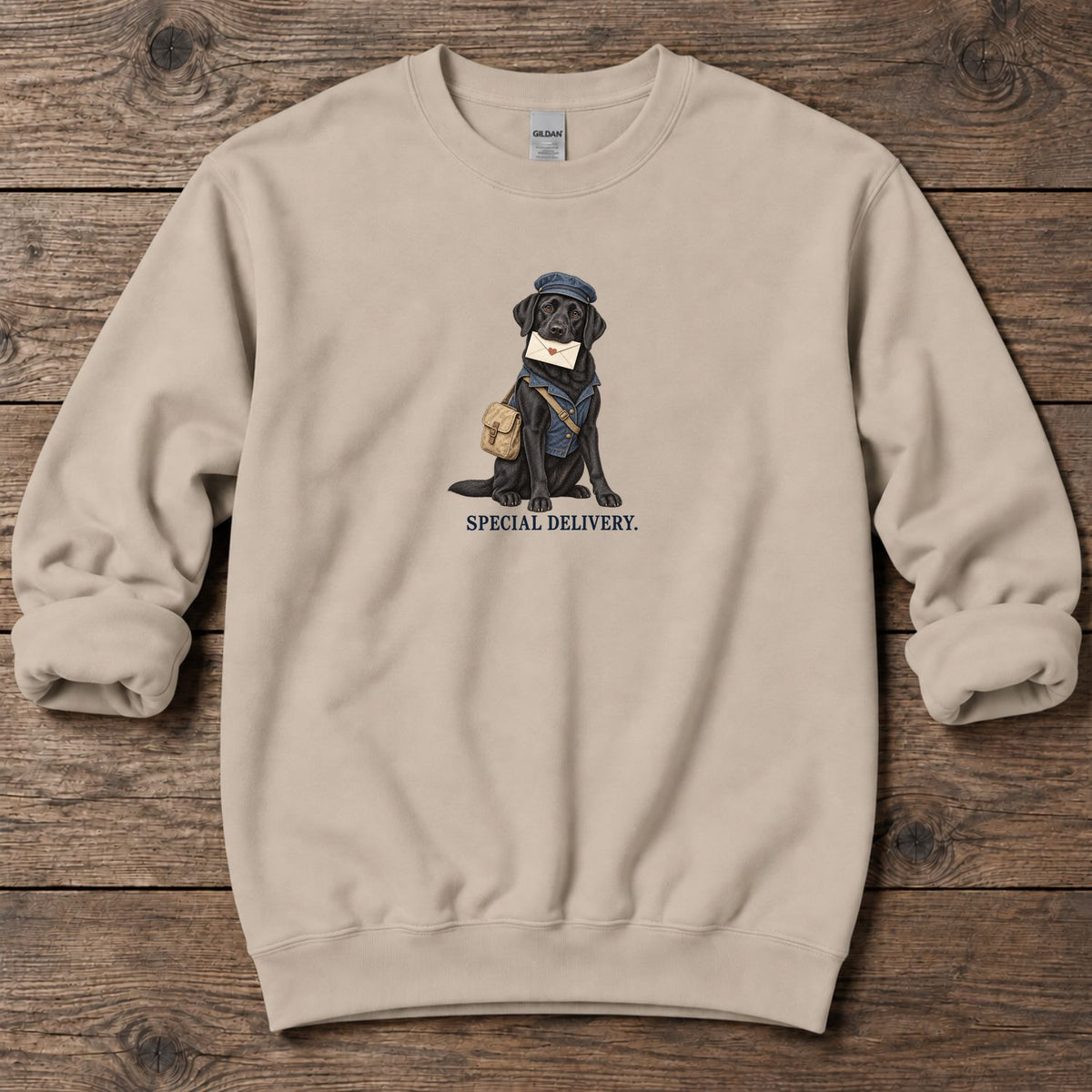 Special Delivery Mail Carrier Lab Midweight Sweatshirt in Sand, Salty Paws coastal sweatshirt