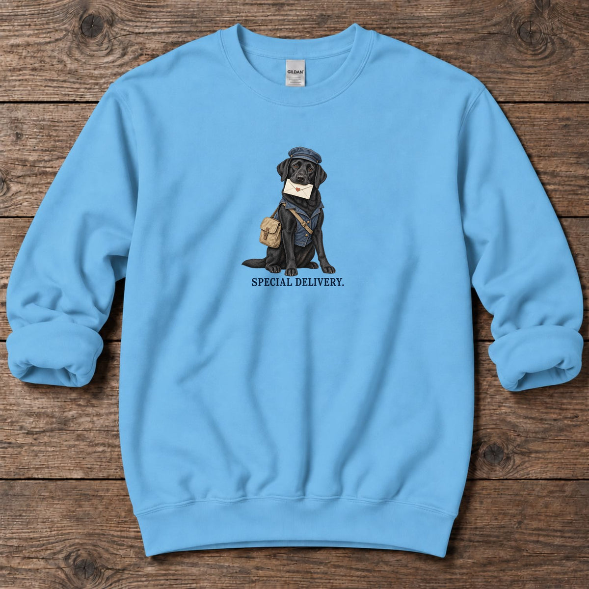 Special Delivery Mail Carrier Lab Midweight Sweatshirt in Sky, Salty Paws coastal sweatshirt