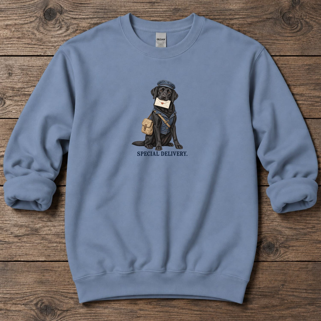 Special Delivery Mail Carrier Lab Midweight Sweatshirt in Stone Blue, Salty Paws coastal sweatshirt