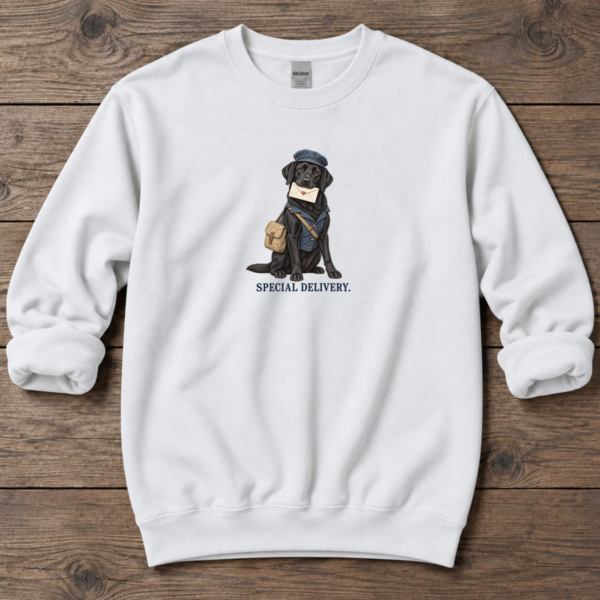 Special Delivery Mail Carrier Lab Midweight Sweatshirt in White, Salty Paws coastal sweatshirt