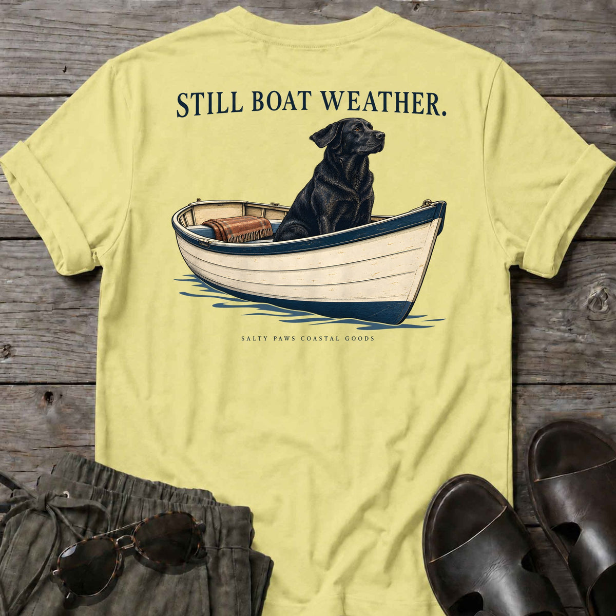 Still Boat Weather Back Design T-Shirt in Cornsilk