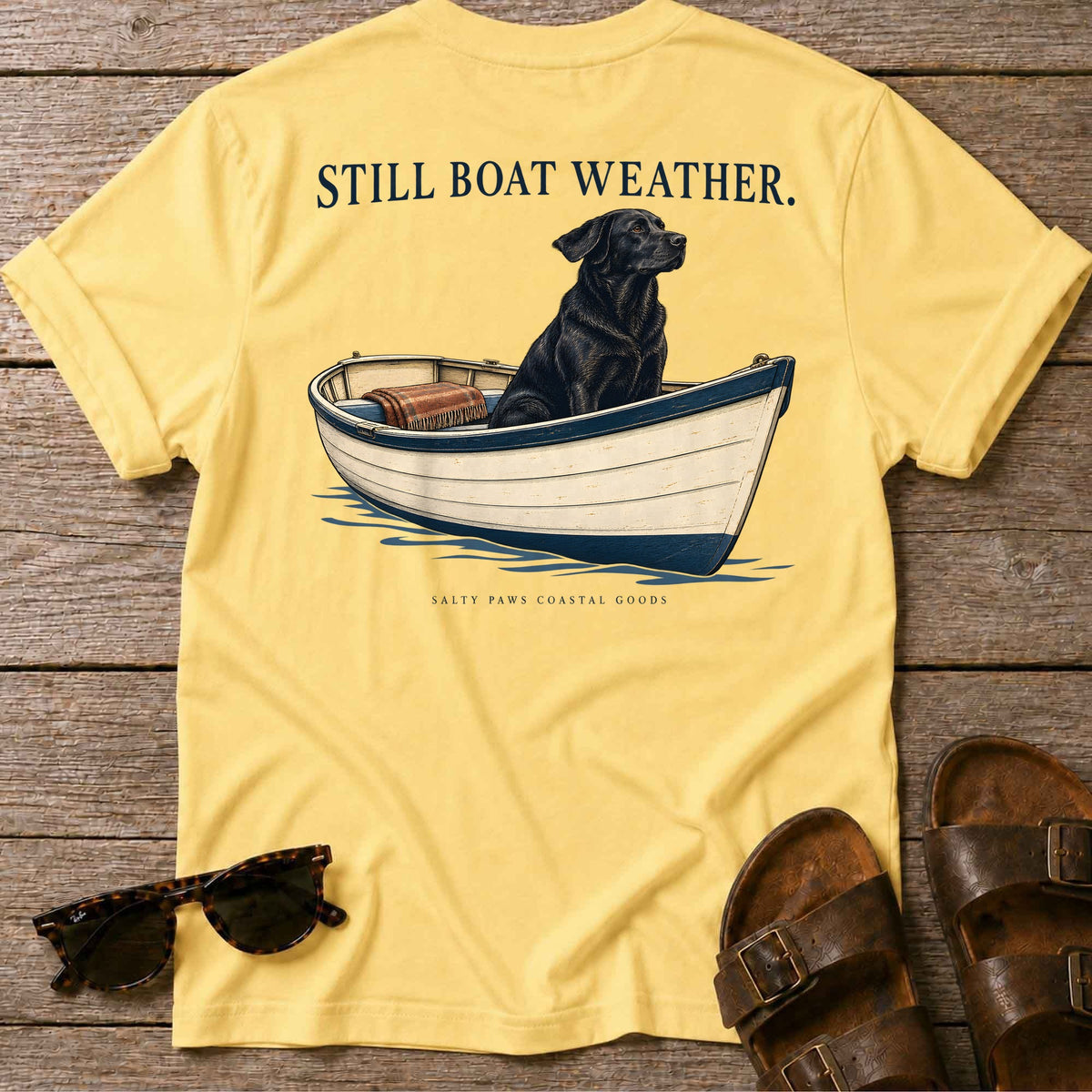 Still Boat Weather Back Design T-Shirt in Daisy