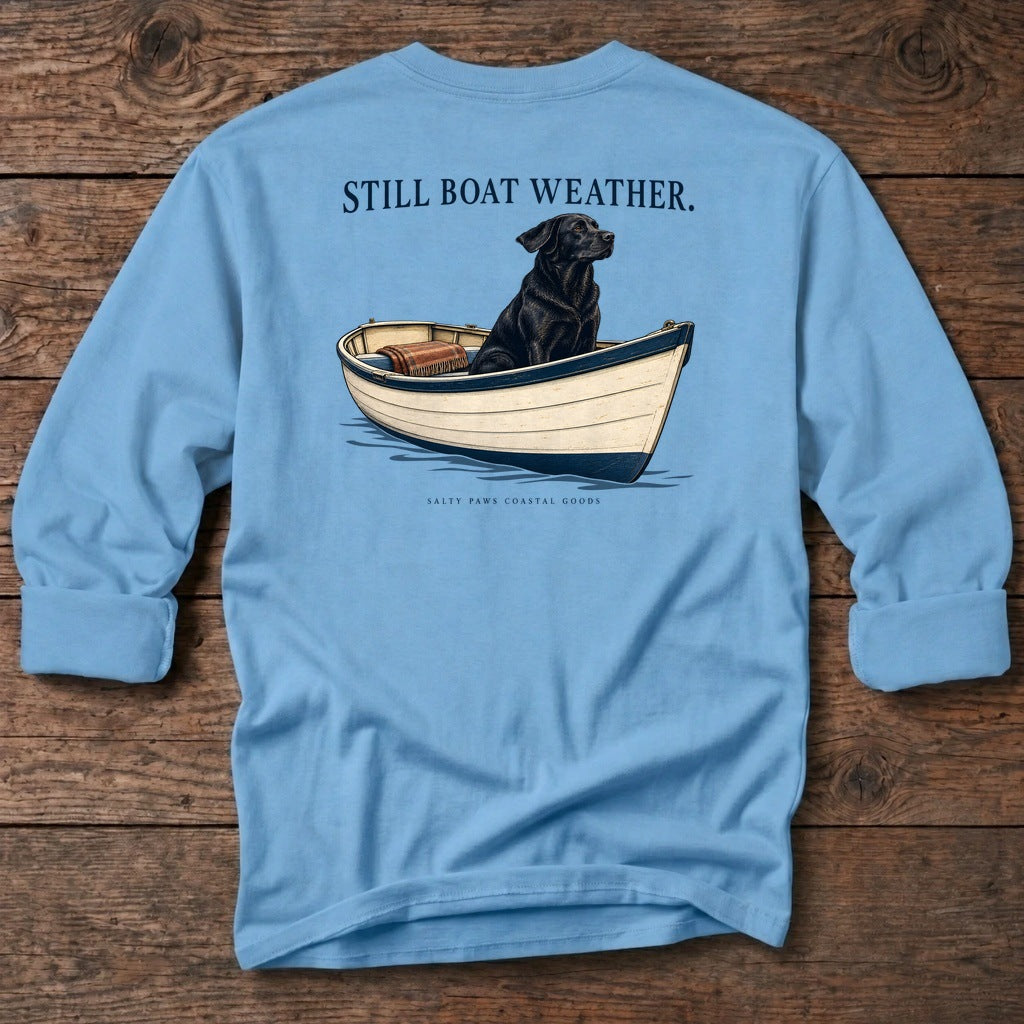 Still Boat Weather Back Design long sleeve in Carolina Blue